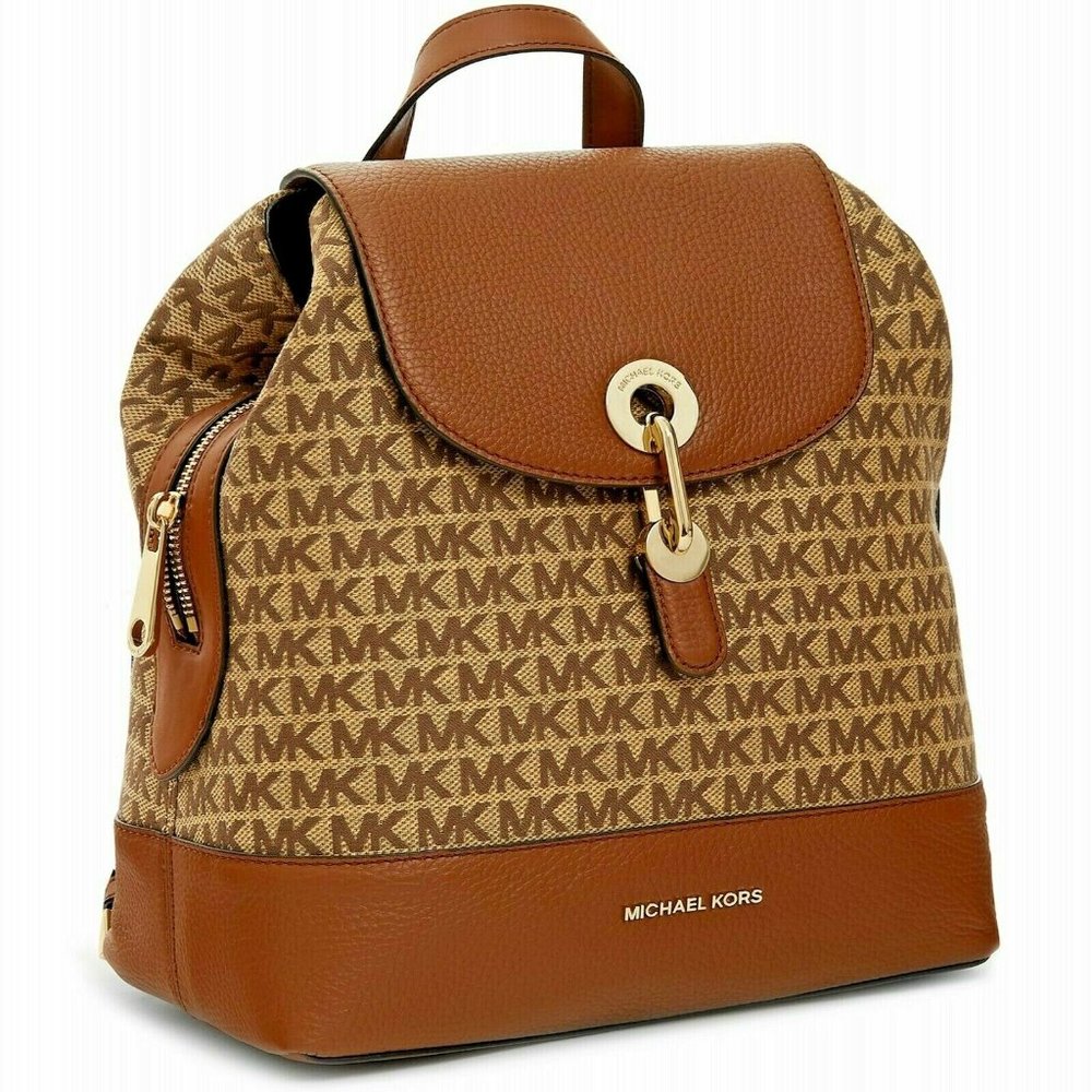 Michael Kors Raven Medium Brown/Ebony Signature and Leather Backpack